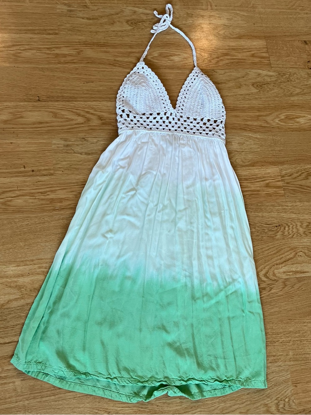 Crochet Halter Midi Dress in White and Mint